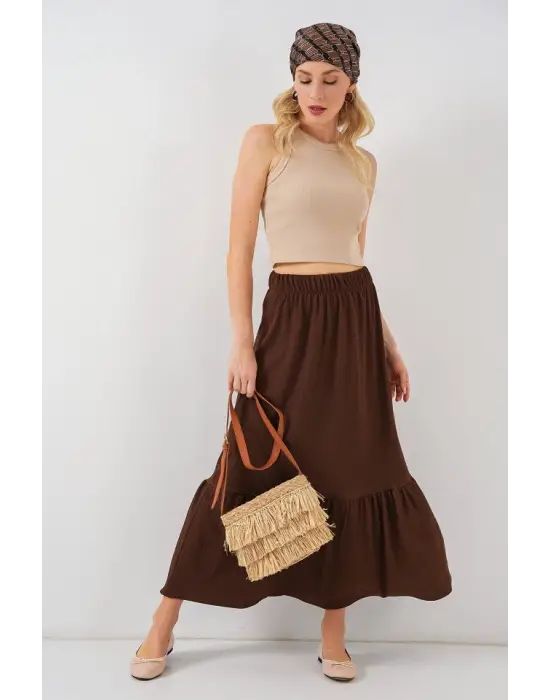 1886 Uzun Örme Etek - Kahverengi