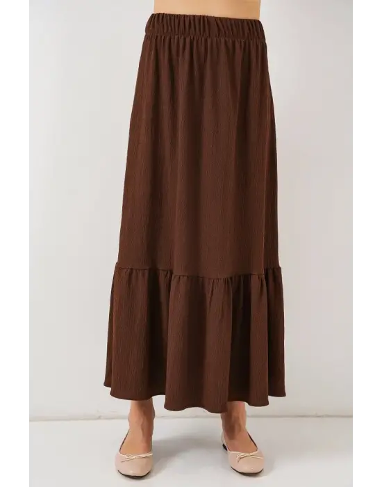 1886 Uzun Örme Etek - Kahverengi
