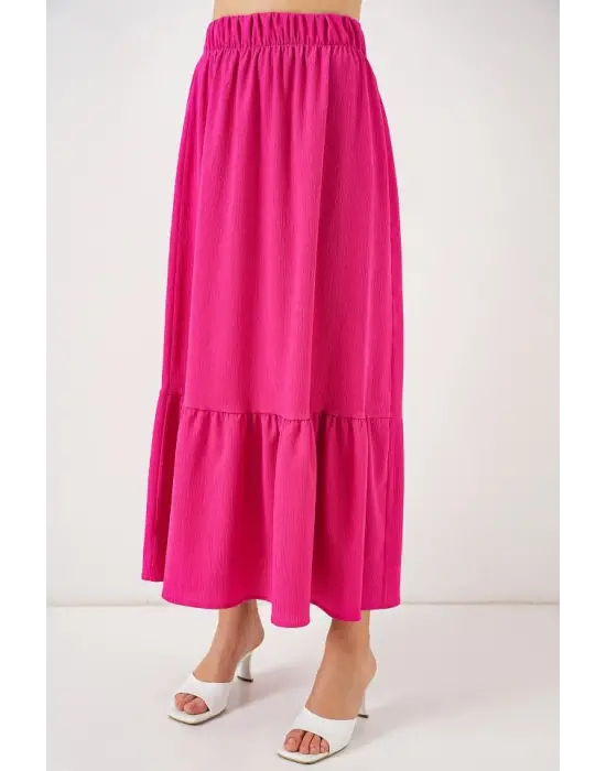 1886 Uzun Örme Etek - Koyu Pembe