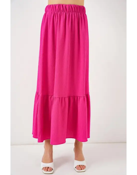 1886 Uzun Örme Etek - Koyu Pembe