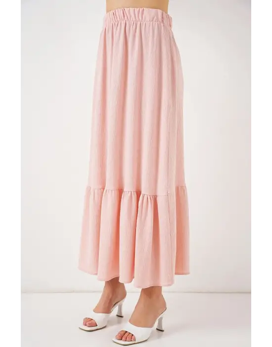 1886 Uzun Örme Etek - Pudra