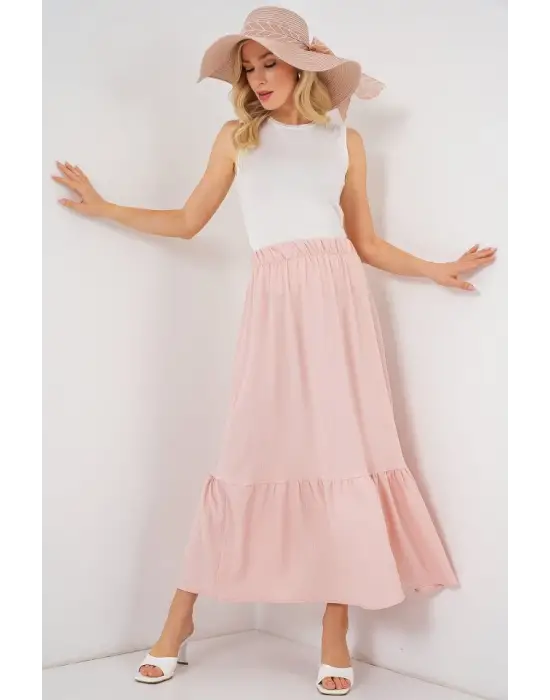 1886 Uzun Örme Etek - Pudra