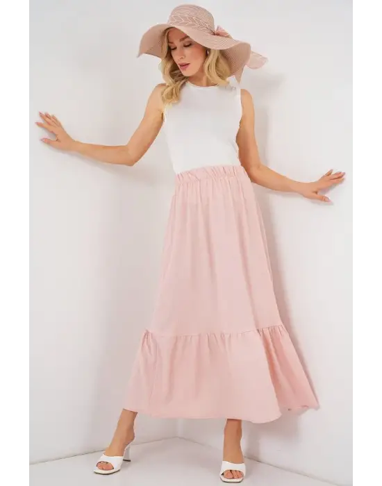 1886 Uzun Örme Etek - Pudra