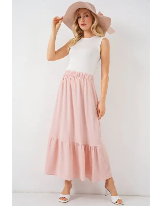 1886 Uzun Örme Etek - Pudra