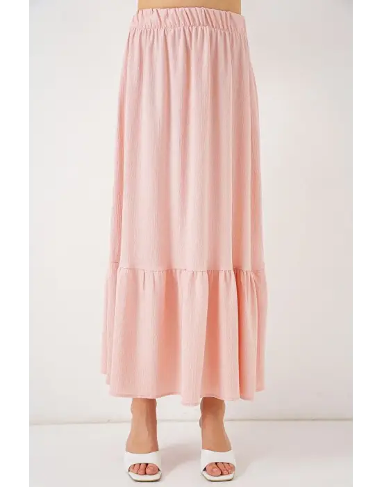 1886 Uzun Örme Etek - Pudra