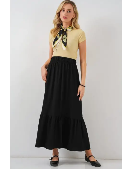 1886 Uzun Örme Etek - Siyah