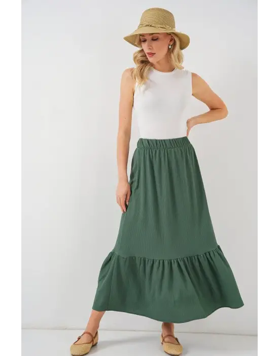 1886 Uzun Örme Etek - Zümrüt Yeşili