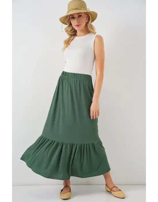 1886 Uzun Örme Etek - Zümrüt Yeşili