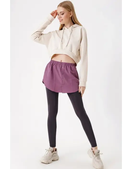 1888 Sweatshirt Ve Kazak Altı Gömlek Etek - Koyu Lila