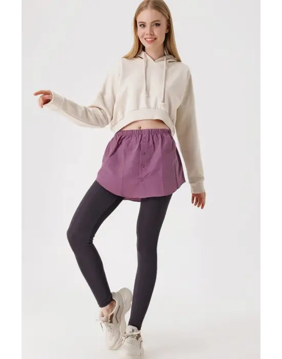 1888 Sweatshirt Ve Kazak Altı Gömlek Etek - Koyu Lila