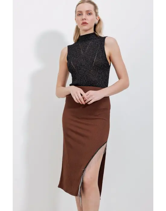 1890 Zincir Detaylı Etek - Kahverengi