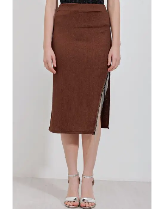 1890 Zincir Detaylı Etek - Kahverengi