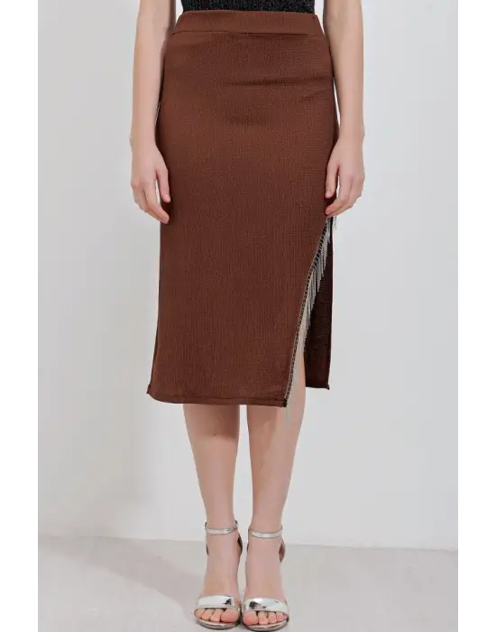1890 Zincir Detaylı Etek - Kahverengi