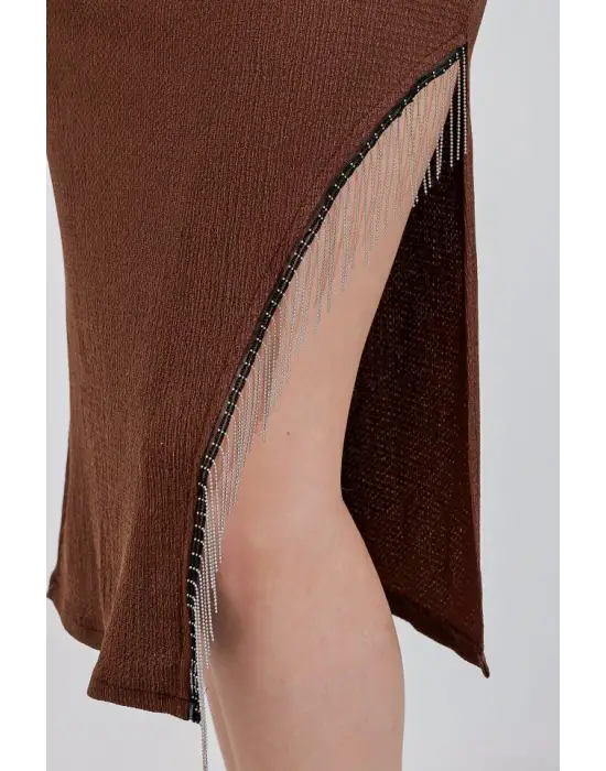 1890 Zincir Detaylı Etek - Kahverengi