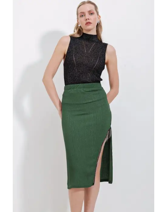 1890 Zincir Detaylı Etek - Zümrüt Yeşili