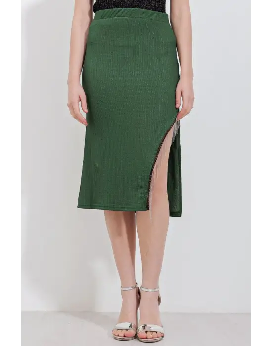 1890 Zincir Detaylı Etek - Zümrüt Yeşili