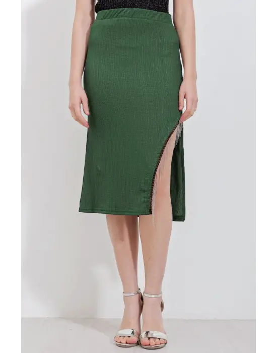 1890 Zincir Detaylı Etek - Zümrüt Yeşili