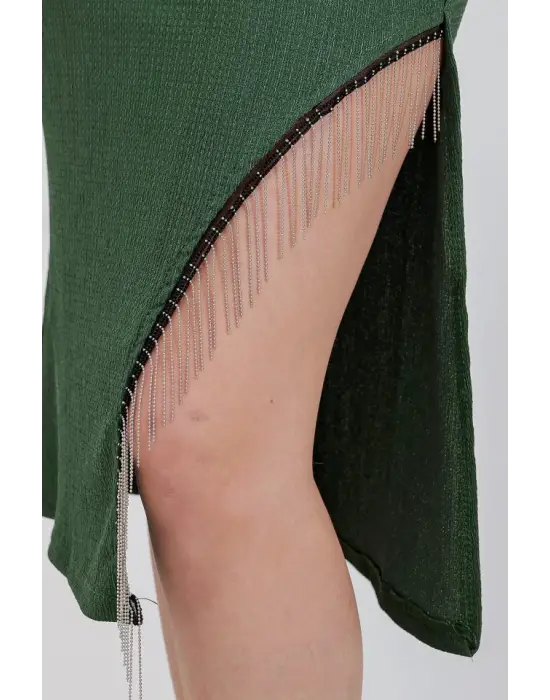 1890 Zincir Detaylı Etek - Zümrüt Yeşili