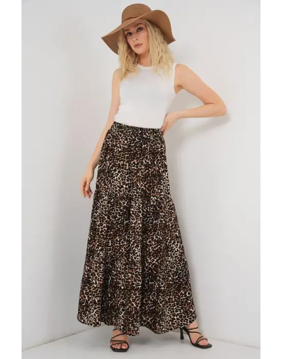 1898 Desenli Uzun Etek - C. Kahverengi