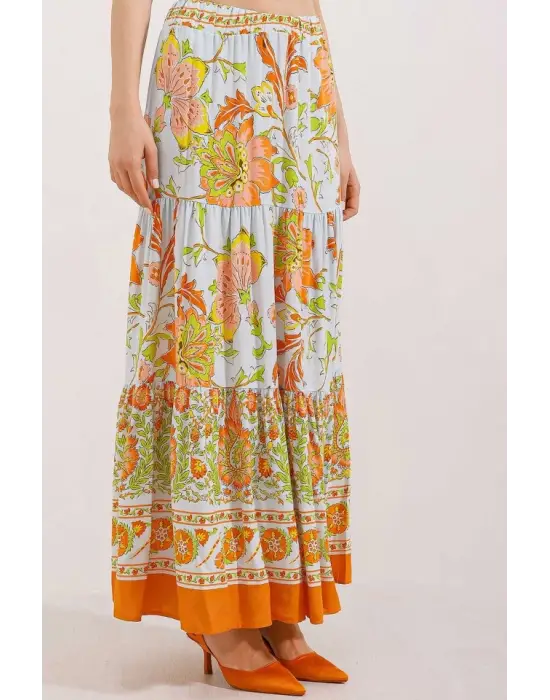 1898 Desenli Uzun Etek - Turuncu