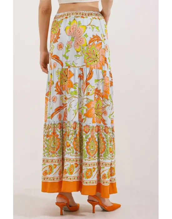 1898 Desenli Uzun Etek - Turuncu