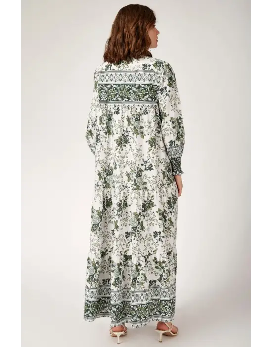 1947 Desenli Uzun Elbise - Haki