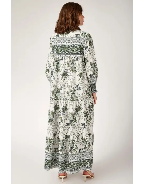 1947 Desenli Uzun Elbise - Haki