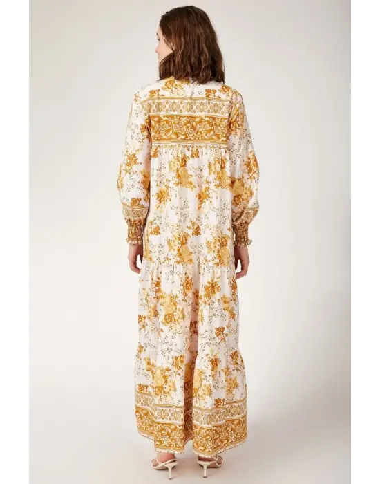 1947 Desenli Uzun Elbise - Hardal