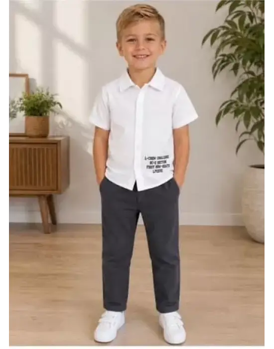 2/10 Yaş Müslin Gömlek Denim Pantolon Çocuk Takımı