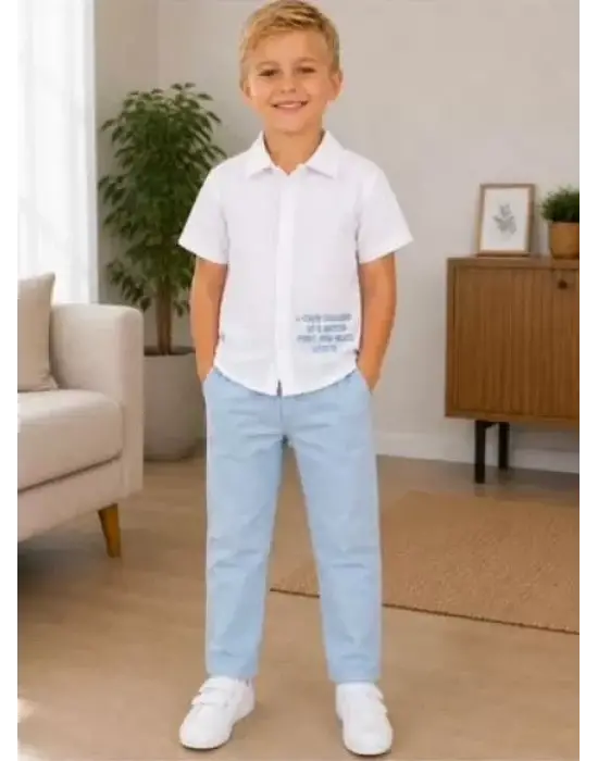 2/10 Yaş Müslin Gömlek Denim Pantolon Çocuk Takımı