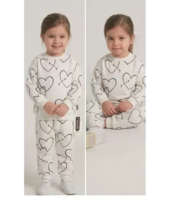 2-3-4-5 Yaş Kalp Baskılı Penye Çocuk Takımı