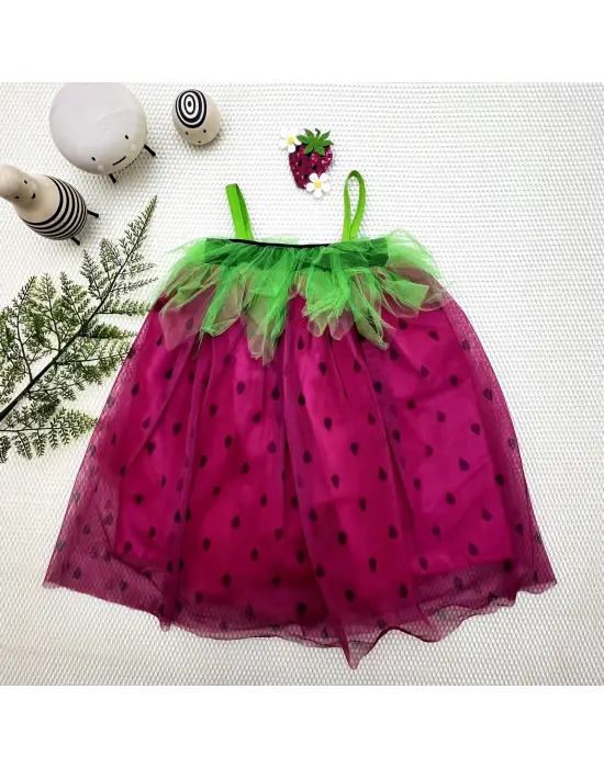 Çarpıcı Çilek Kostüm Kız Çocuk Elbise Enerjik