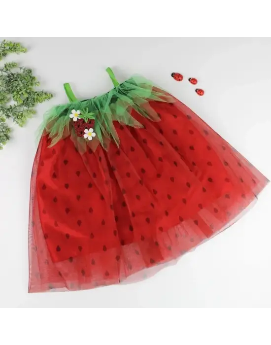 Eğlenceli Çilek Kostüm Kız Çocuk Elbise