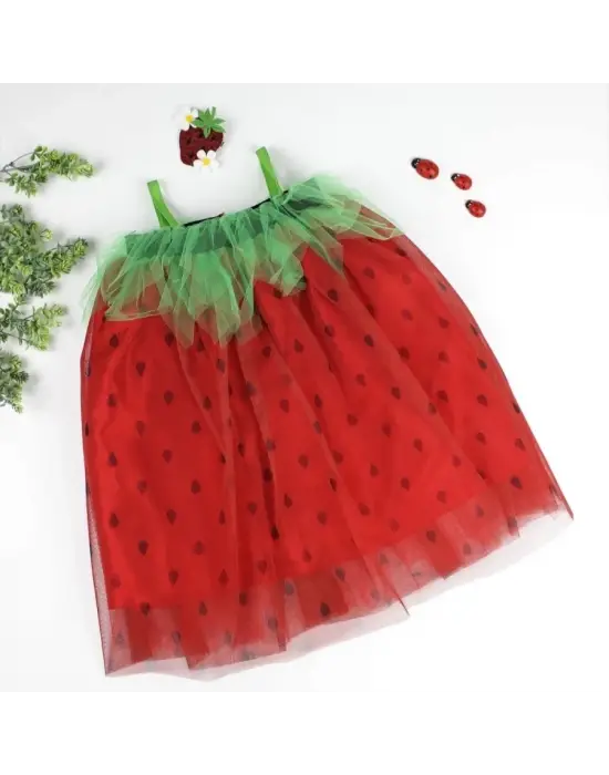 Eğlenceli Çilek Kostüm Kız Çocuk Elbise