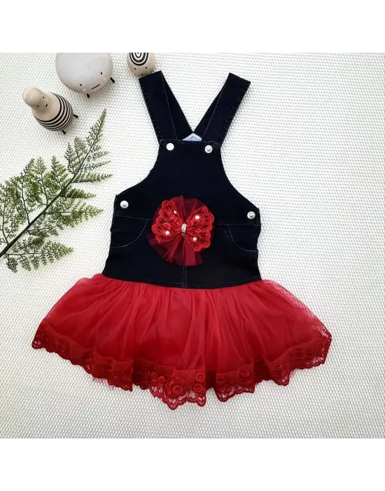 Tül Etek Detaylı Salopet Kız Çocuk Elbisesi