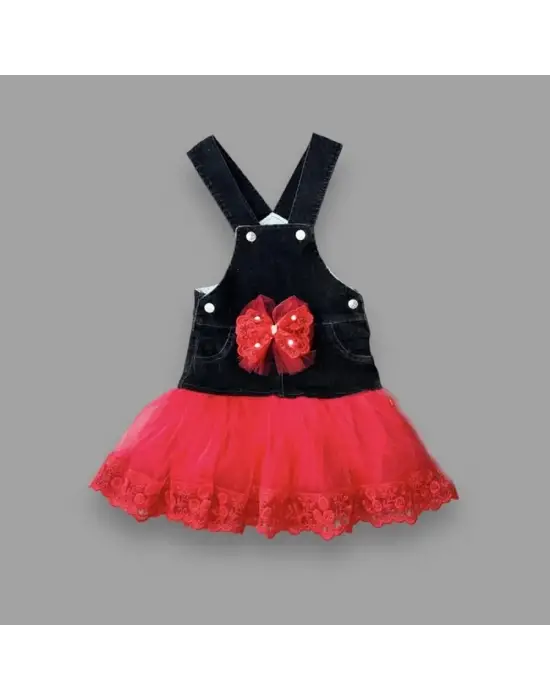 Tül Etek Detaylı Salopet Kız Çocuk Elbisesi