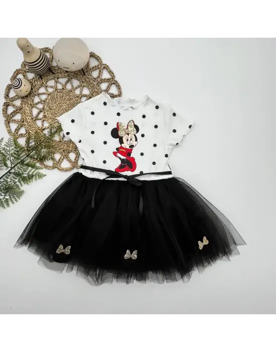 Yaratıcı Puantiyeli Mickey Baskılı Kız Bebek Tütü Elbisesi