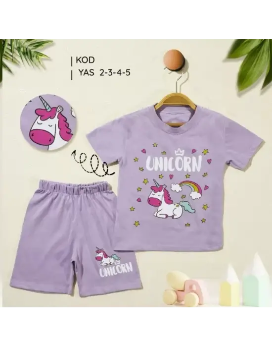 2/5 Yaş Unicorn Baskılı Çocuk Takımı
