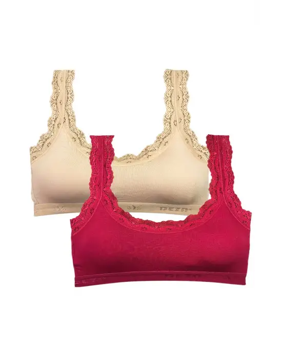 Omarı Dantel Nakışlı Bambu Kadın Büstiyer - Ten Bordo