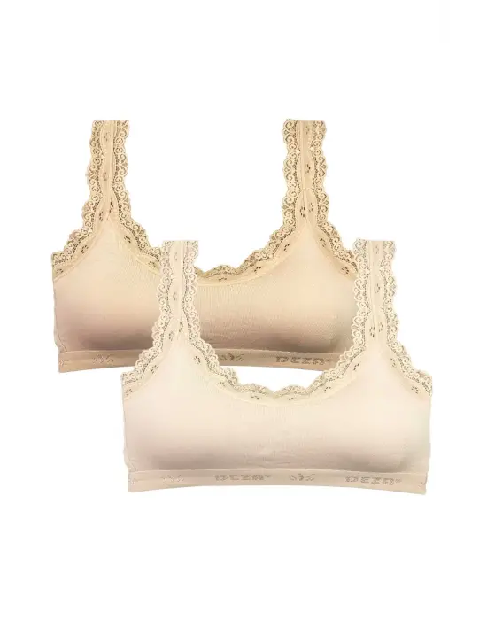 Omarı İnce Dantel İşlemeli Bambu Kadın Büstiyer - Ten Krem