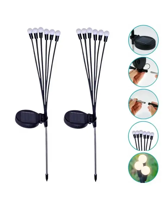 2 Adet Güneş Enerjili Plastik Bahçe Lambası – LED Dış Mekan Top Aydınlatma, Otomatik Açılıp Kapanan Solar Işık