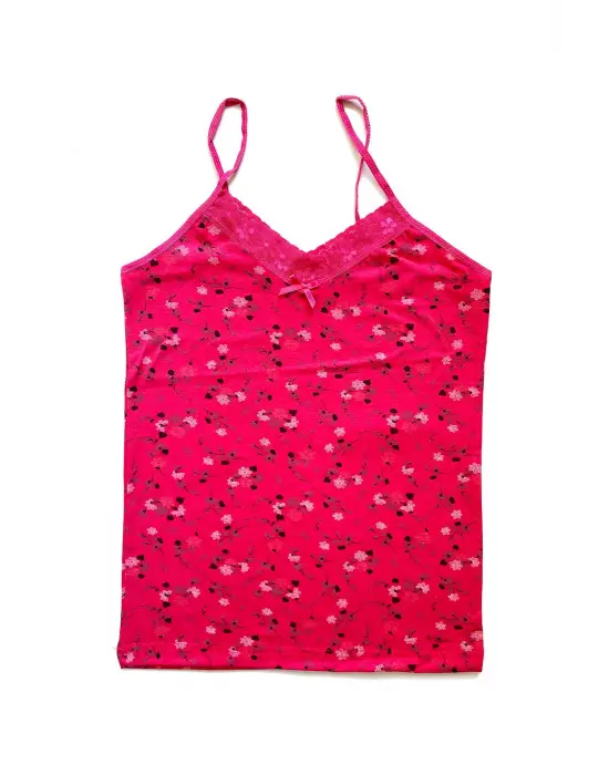 2 Adet Kadın Askılı Desenli Atlet Dantelli Empirme Pamuklu Penye D3-4