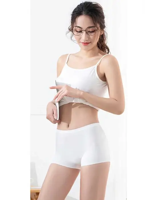 2 Adet Kadın Dikişsiz Görünmez İz Yapmaz Mini Şort Boxer Beyaz