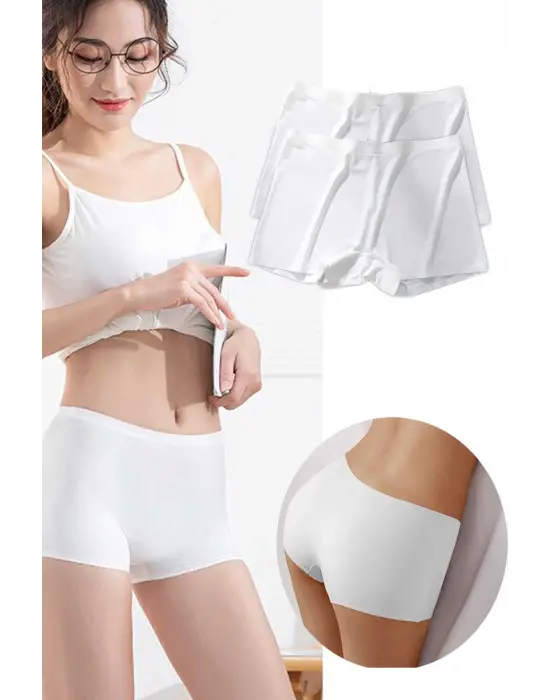 2 Adet Kadın Dikişsiz Görünmez İz Yapmaz Mini Şort Boxer Beyaz