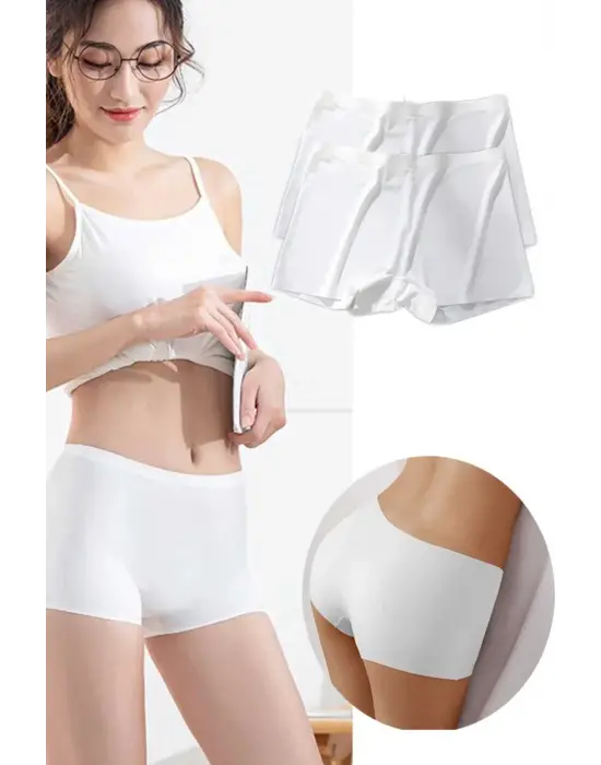 2 Adet Kadın Dikişsiz Görünmez İz Yapmaz Mini Şort Boxer Beyaz