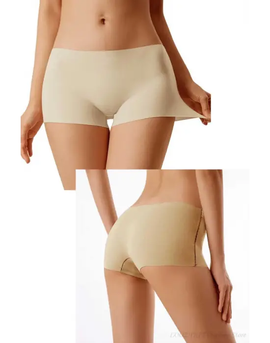 Omarı Dikişsiz Görünmez Mini Şort Boxer Beyaz Ten Seti