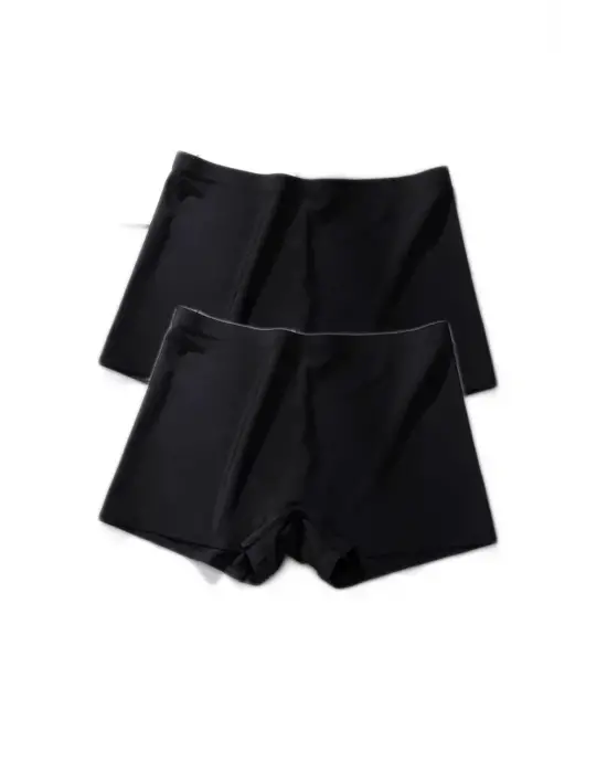 2 Adet Kadın Dikişsiz Görünmez İz Yapmaz Mini Şort Boxer Siyah