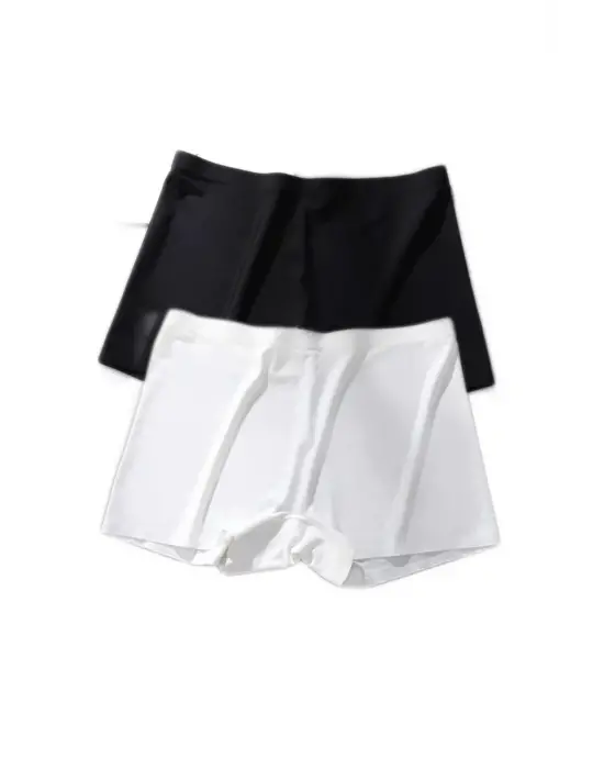 2 Adet Kadın Dikişsiz Görünmez İz Yapmaz Mini Şort Boxer Siyah Beyaz