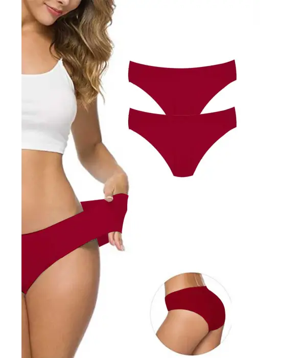 2 Adet Kadın Dikişsiz Lazer Kesim Esnek İz yapmayan Külot Bordo