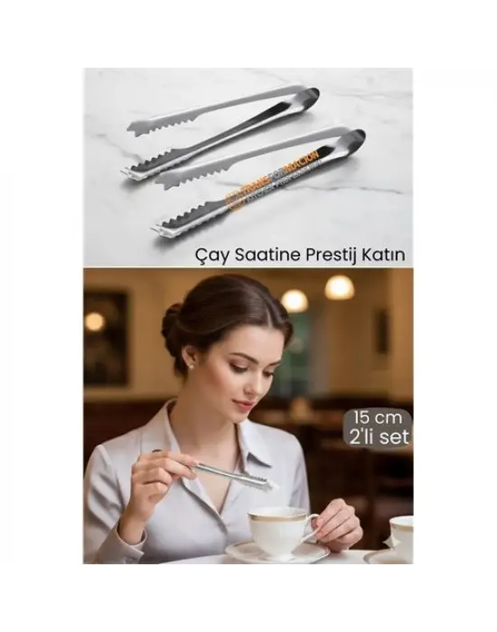 2 li Paslanmaz Çelik Şeker Maşası - Profesyonel Sunum ve Servis Maşası Seti - 15 cm